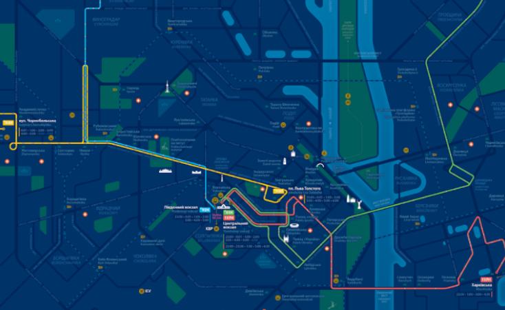 Статья Киевлянин разработал карту маршрутов ночного общественного транспорта Утренний город. Киев