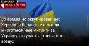 Стаття Во временно оккупированных Херсоне и Бердянске проходят многотысячные митинги за Украину Ранкове місто. Київ